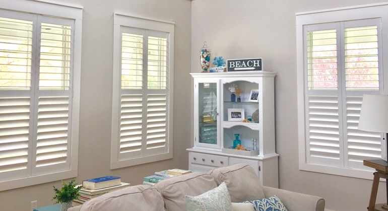 Polywood shutters in Raleigh great room